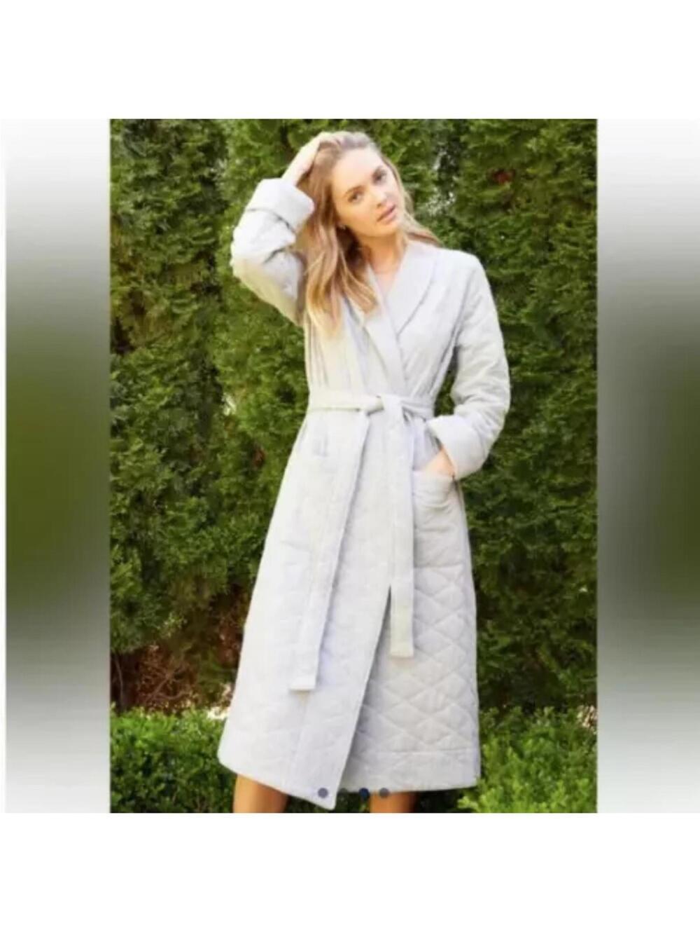 NWOT LAKE Quilted Robe Heather Gray 100% Cotton XS - Picture 2 of 6